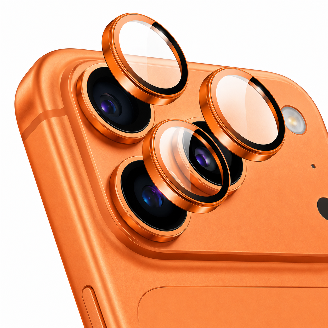 Micas para lente de cámara iPhone con aros metálicos en negro, plata, oro y azul – Protección premium para iPhone 11 al 17 Pro Max