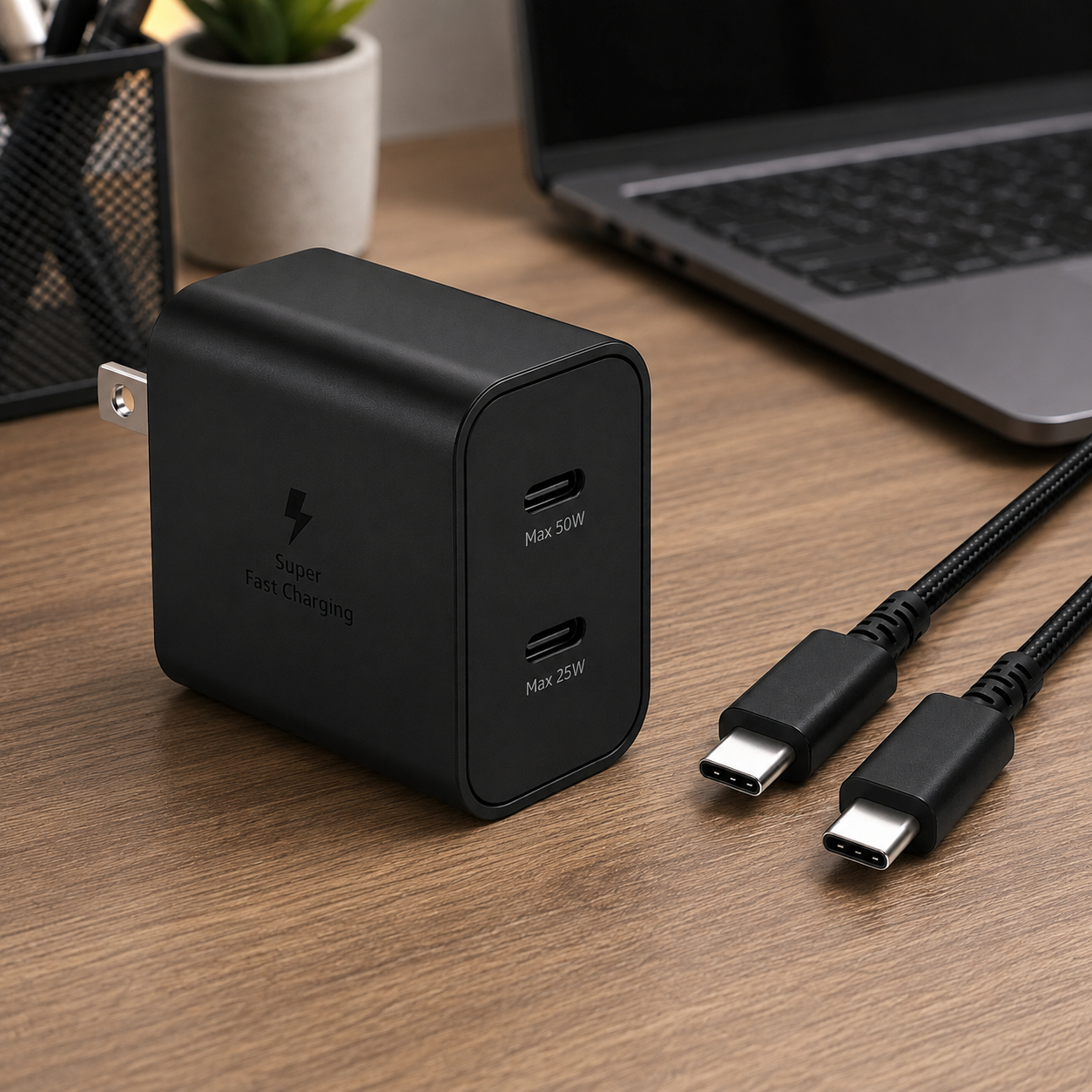 Cargador Samsung 50W Duo USB-C Super Fast Charging + Cable Tipo C Negro