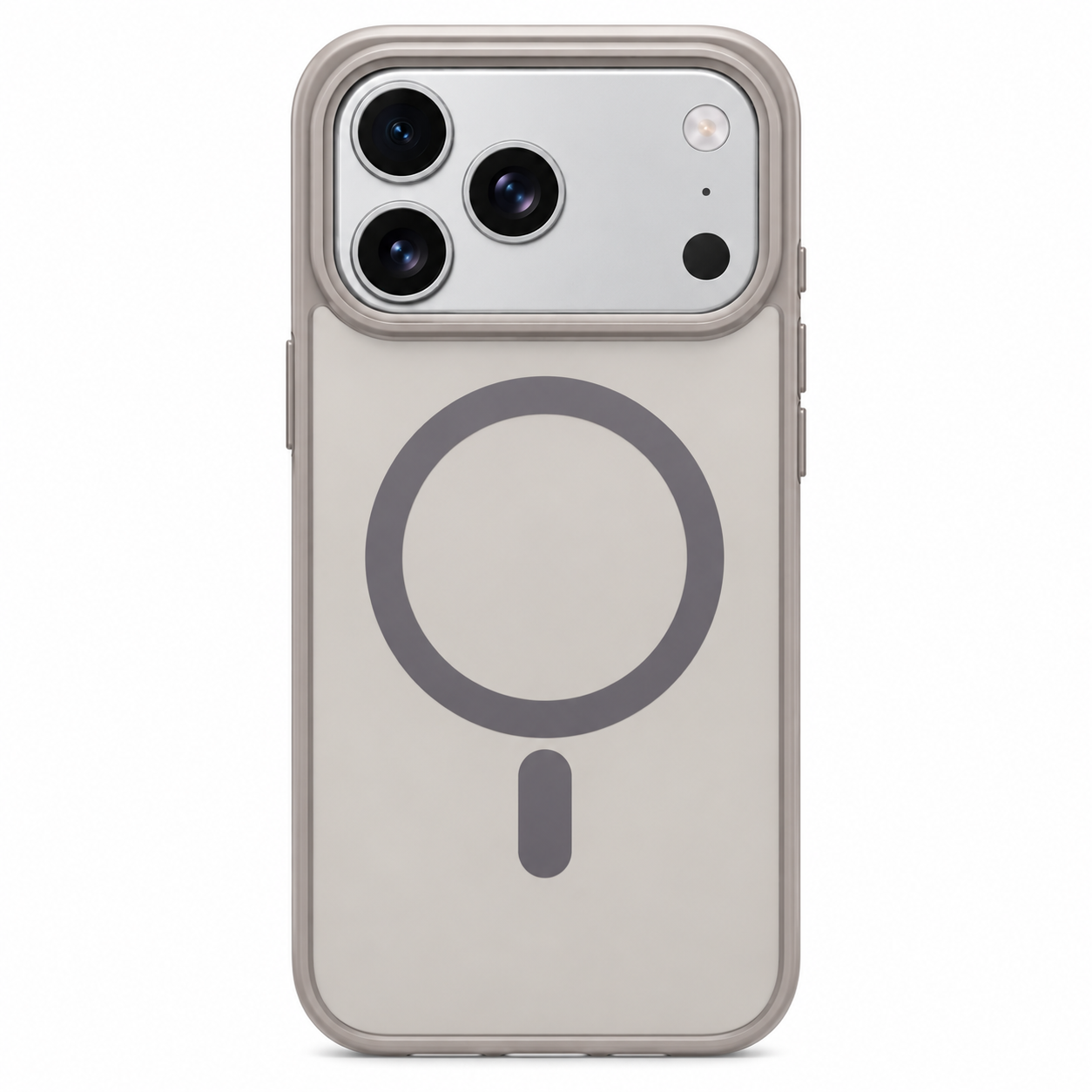 Funda beige con MagSafe para iPhone 18 Pro Max y 17 Pro Max, vista posterior.