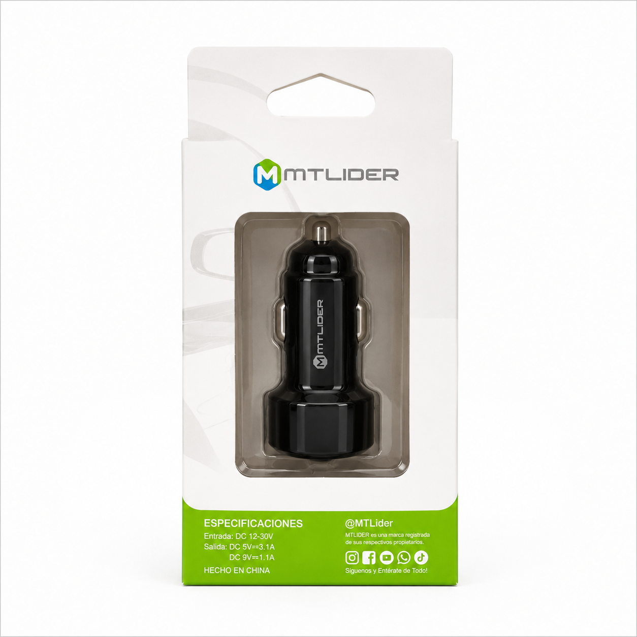 Cargador de Auto Doble USB 3.1A MTLider – Carga Rápida con Chip Inteligente